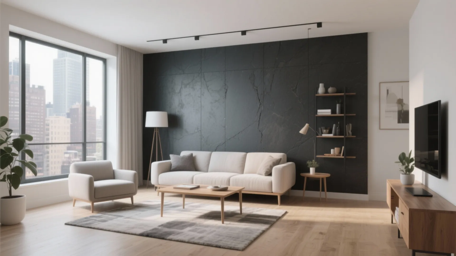 1. Modern Minimalist Stone Accent Wall