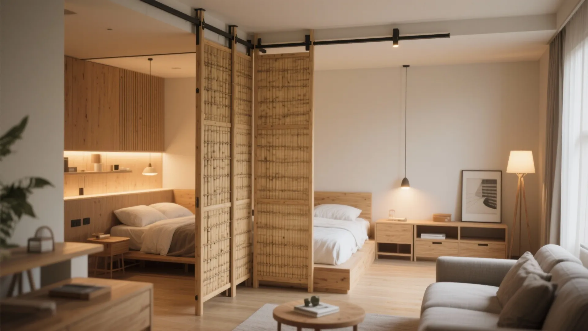 4: Modular Bamboo Panel Lights in a Studio