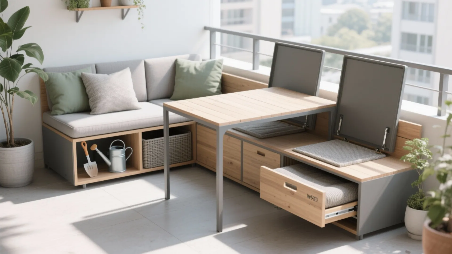 4) Modular bench-table combo with hidden storage