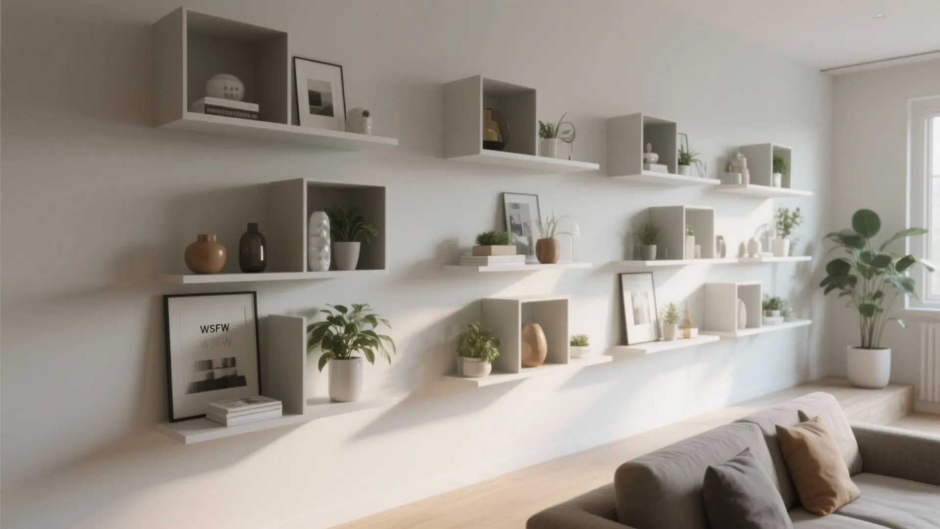 2. Modular floating boxes and shelves