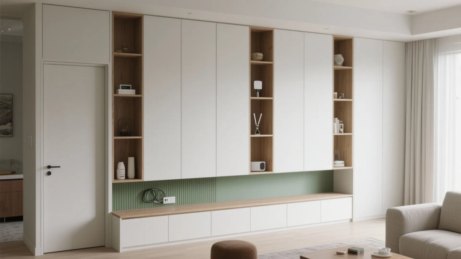 5) Built-in look with modular storage