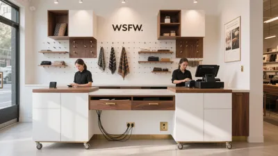 Modern Retail Store Interior with Wood Accent & Functional Layout