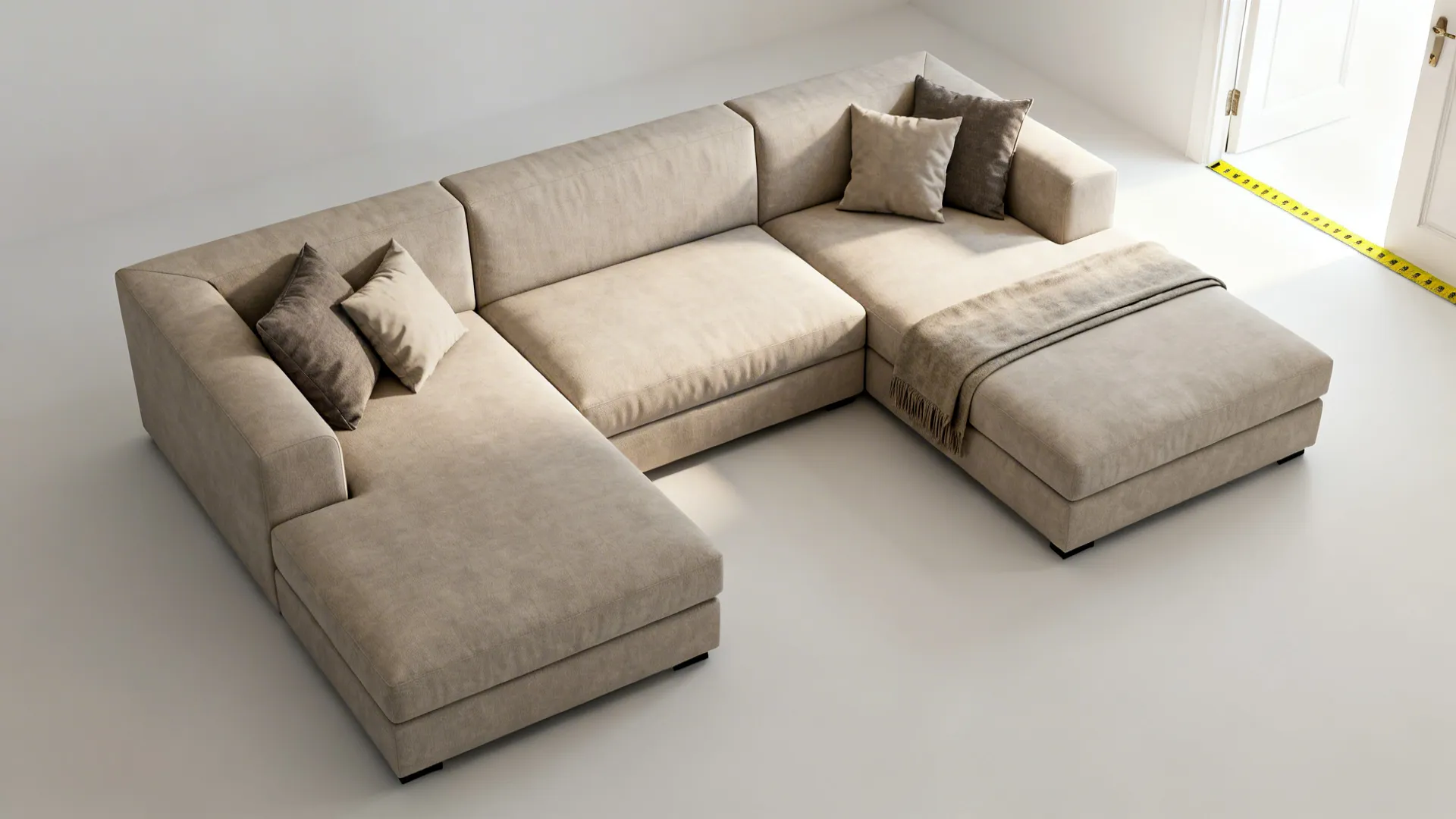 Modular L sofa with a movable chaise shown top-down to highlight reconfiguration options.
