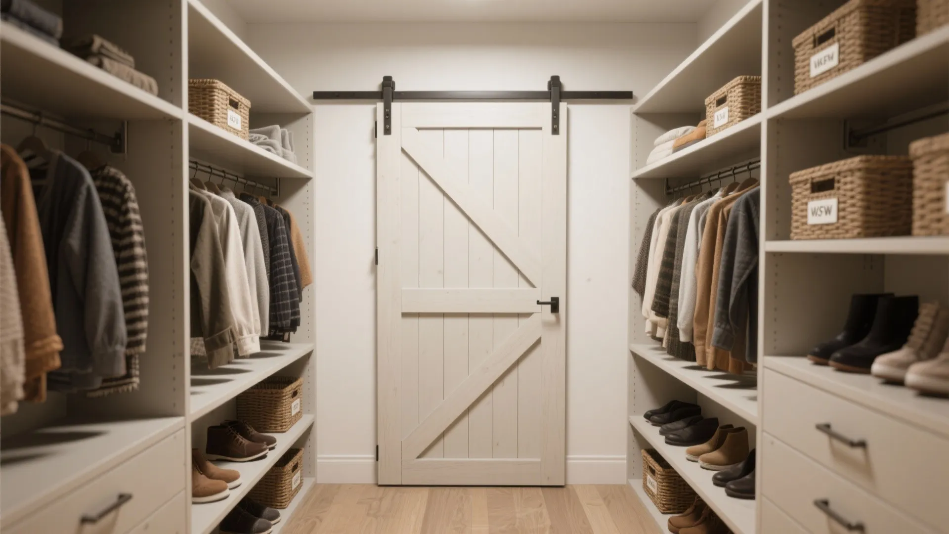 3. Barn door closet with modular shelving