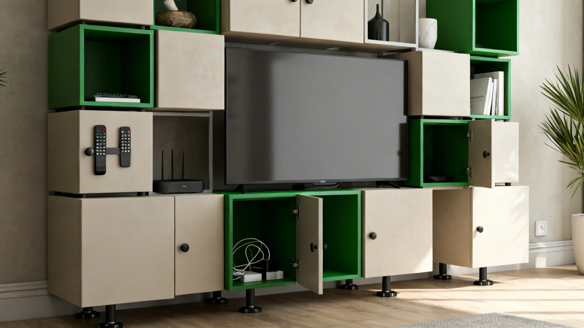 3. Modular cube shelves for flexible storage