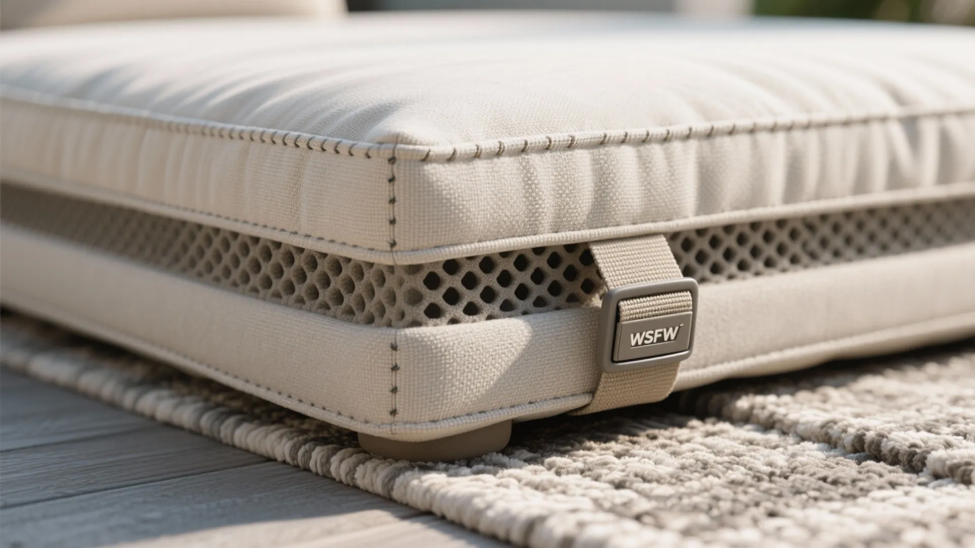 Modular low seating with outdoor rug