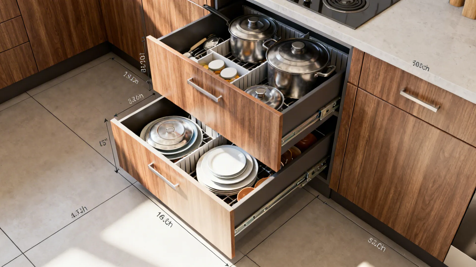 Modular base units with deep drawers