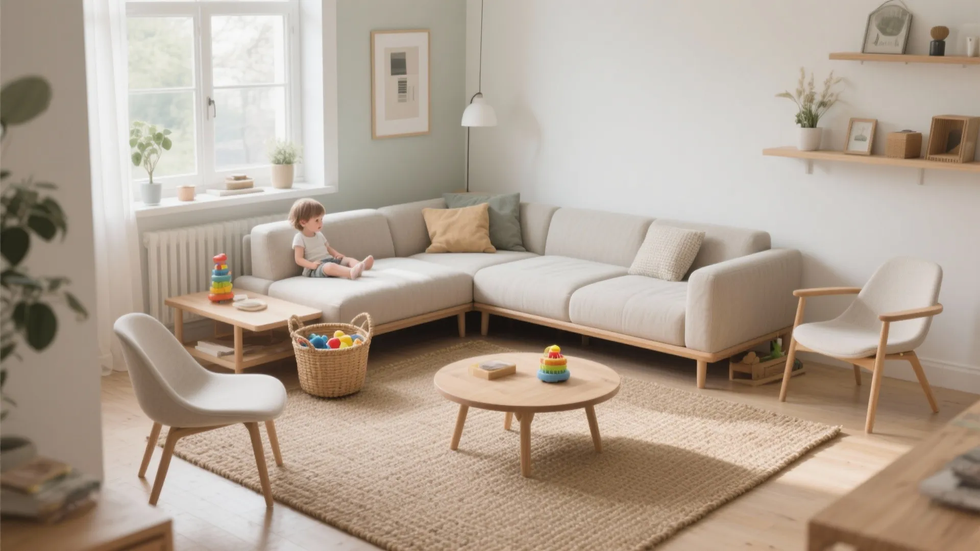 Use a floating couch to anchor modular seating