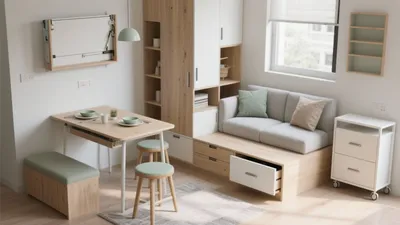 Compact Living & Dining Space with Multifunctional Furniture