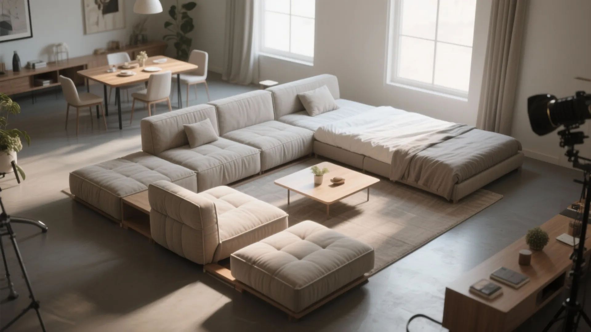 4. Modular futon pieces that reconfigure