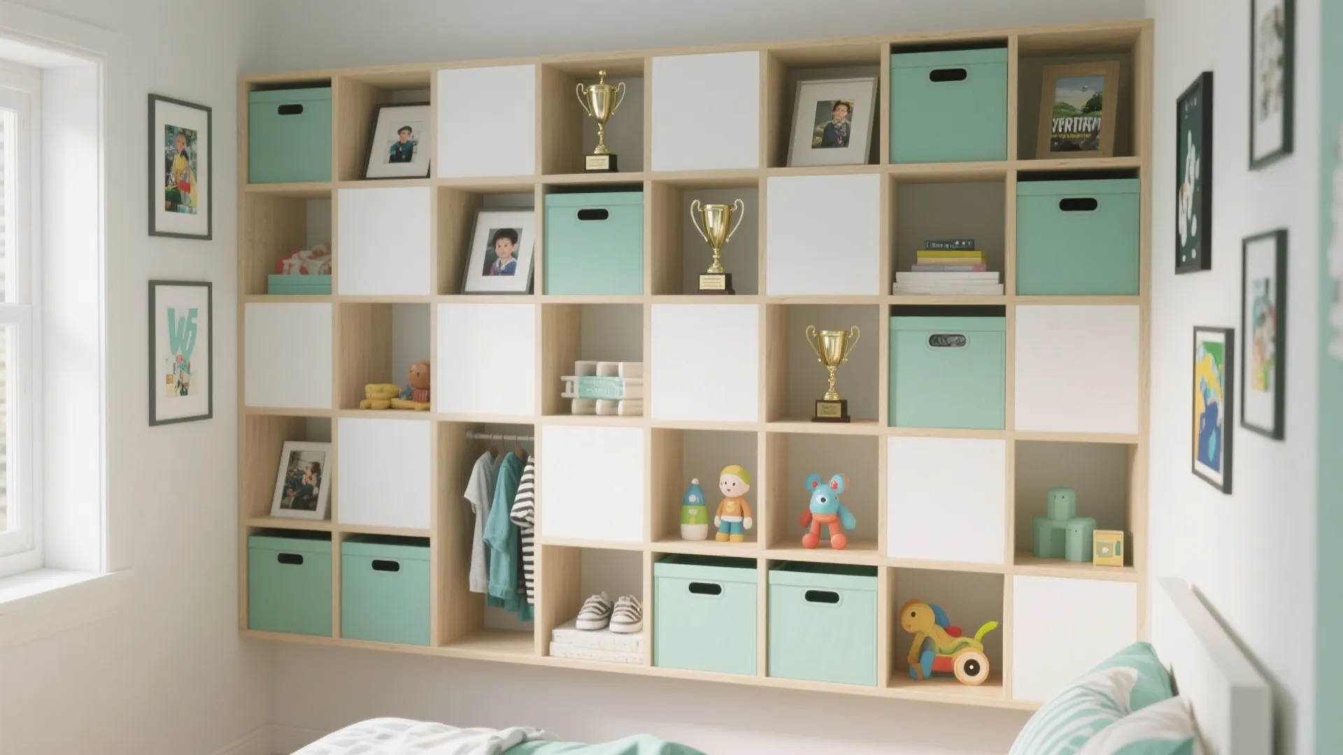 3. Modular shelving as a gallery wall