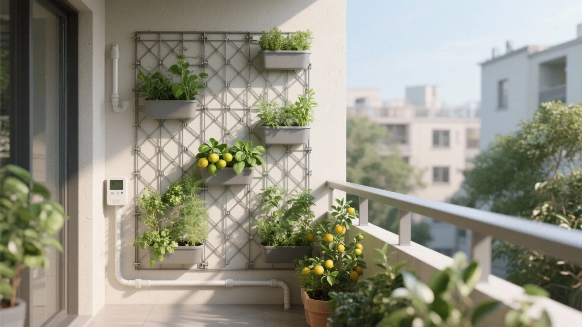 Green wall grids with irrigation built-in