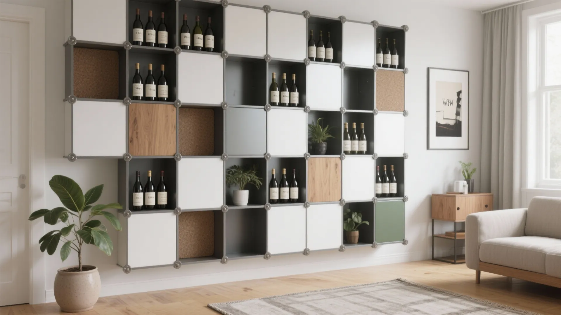 Modular Grid Wine Wall for Small Apartments
