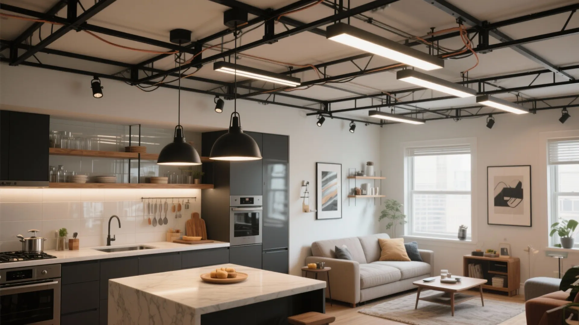 Modular truss grids for layered lighting