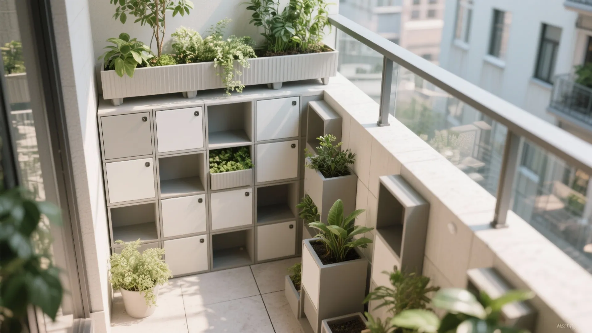 Modular Grid Cabinets with Planter Integration