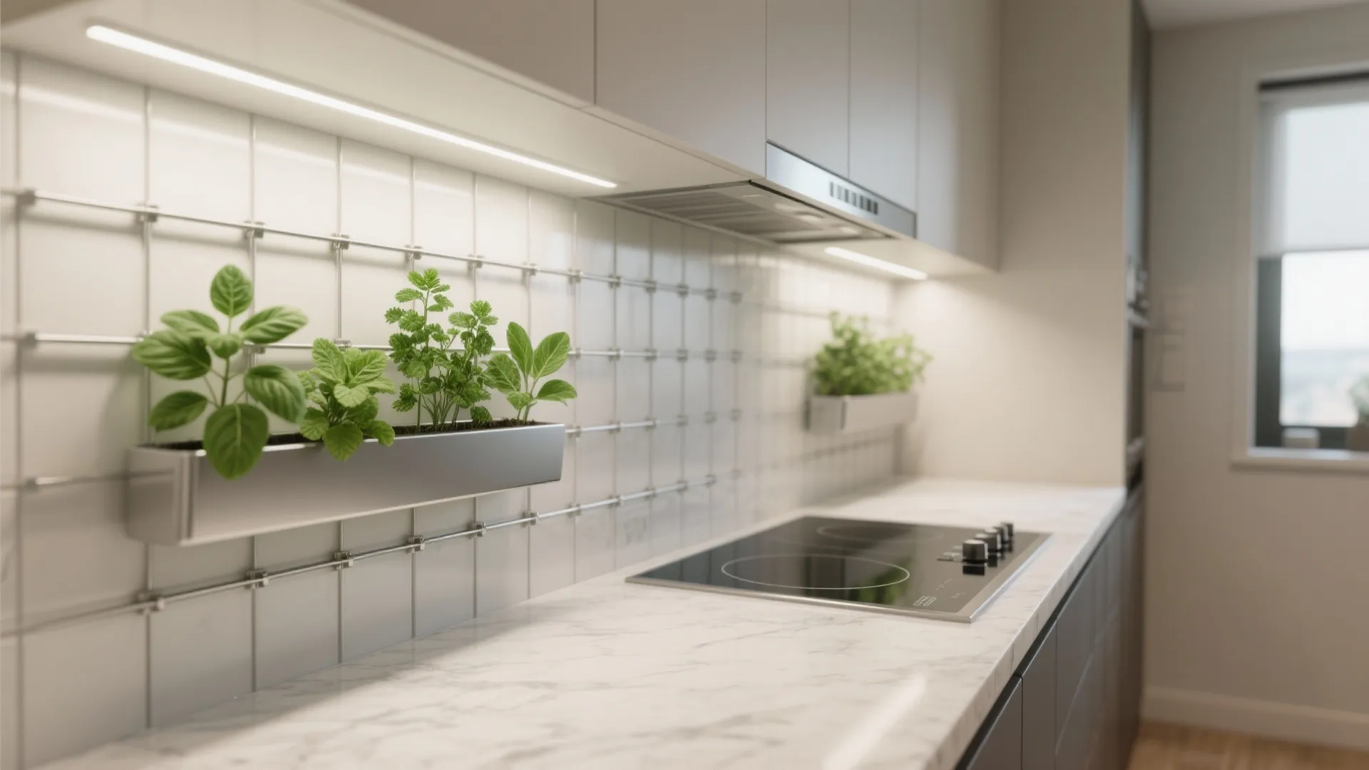 Modular Herb Grid on a Backsplash