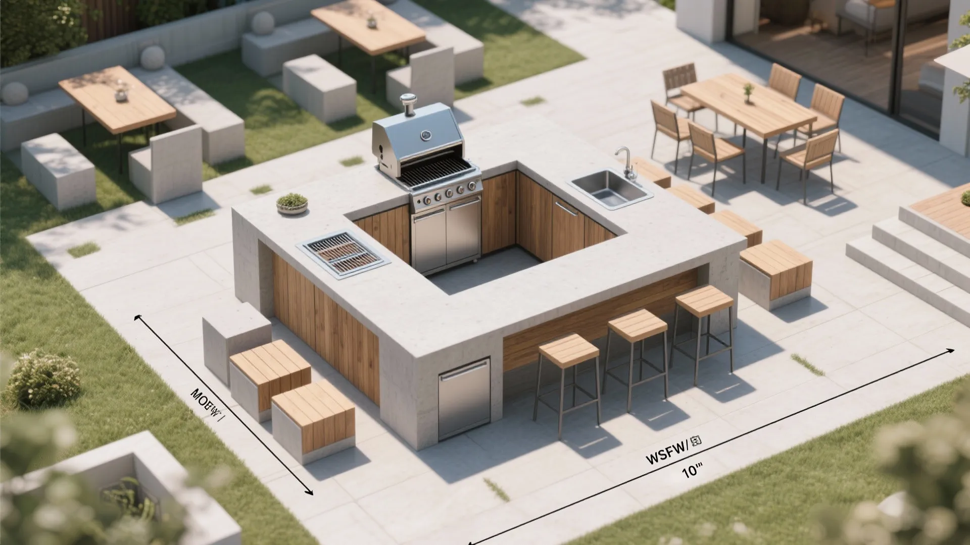 3. Modular island with attached seating