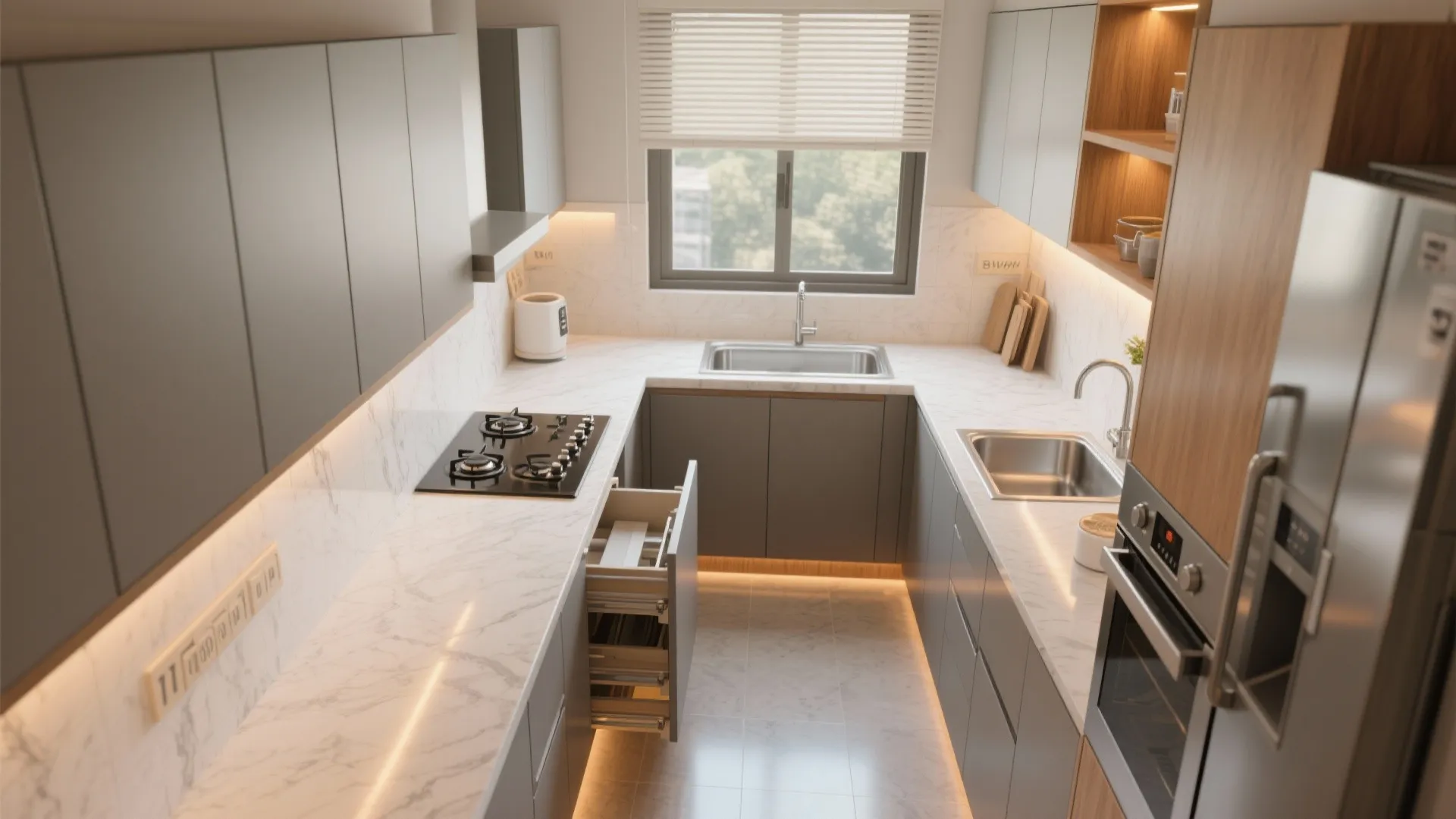 2) A Modular Kitchen That Breathes: Parallel or L-Shape Done Right