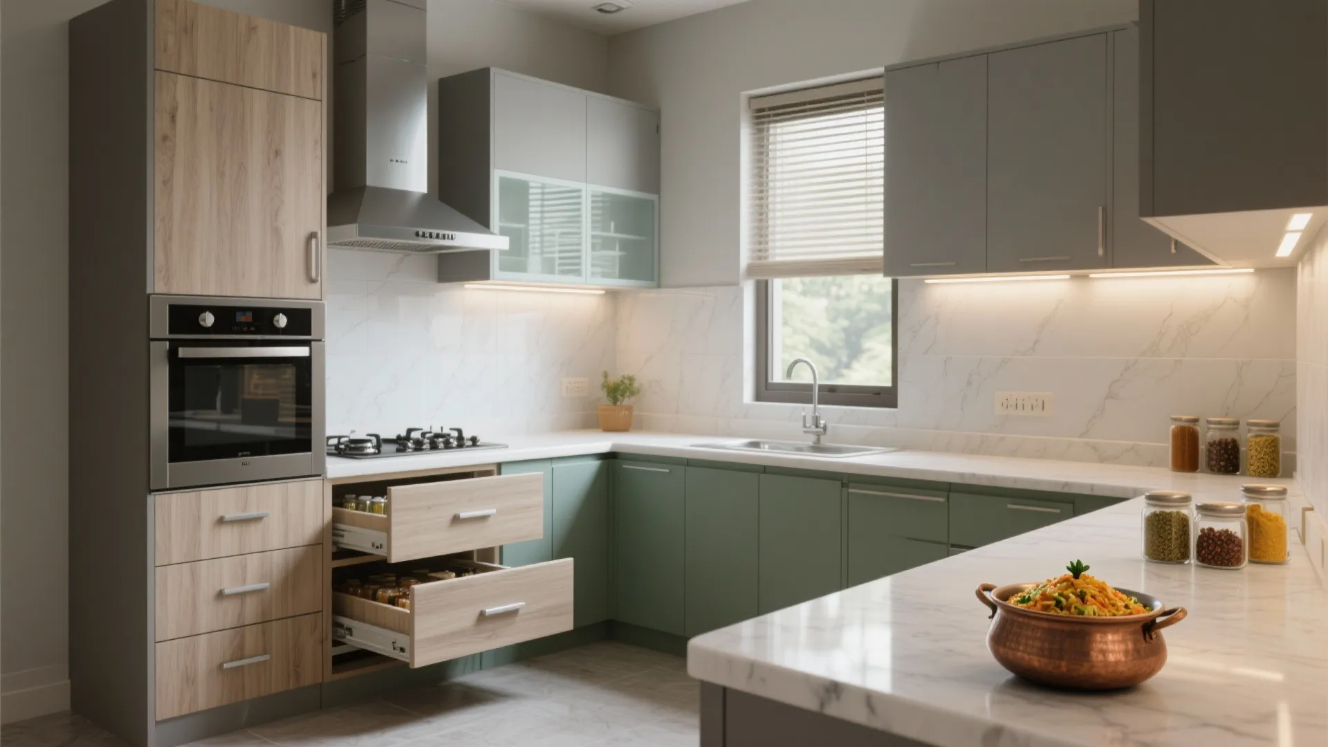 2) Modular Kitchen That Tames Indian Cooking
