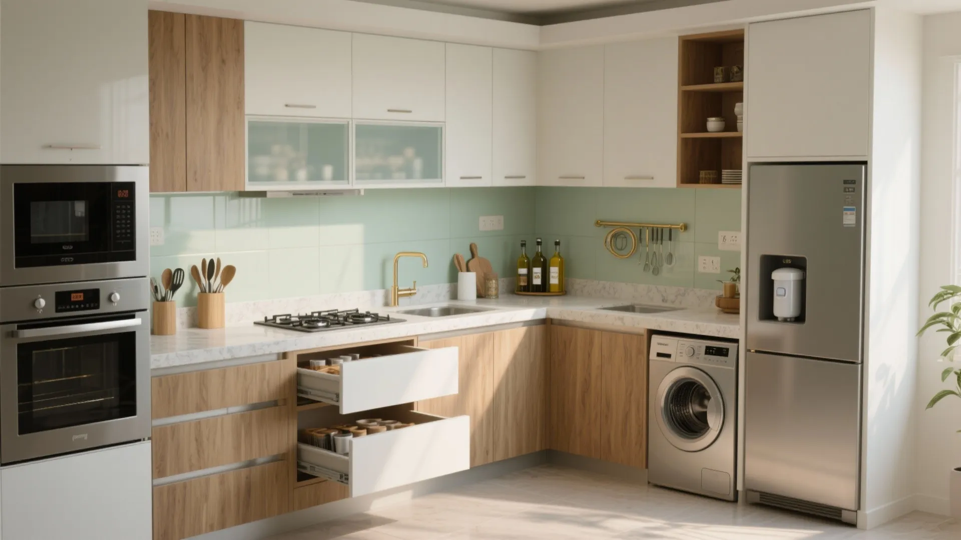 Minimal, modular kitchen with utility zoning