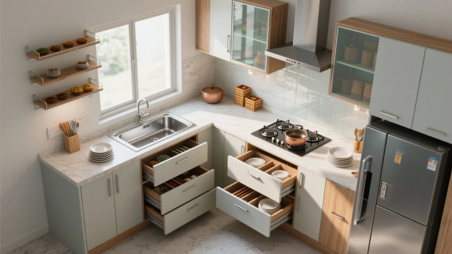 Minimalist Modular Kitchen Storage for Tiny Indian Homes