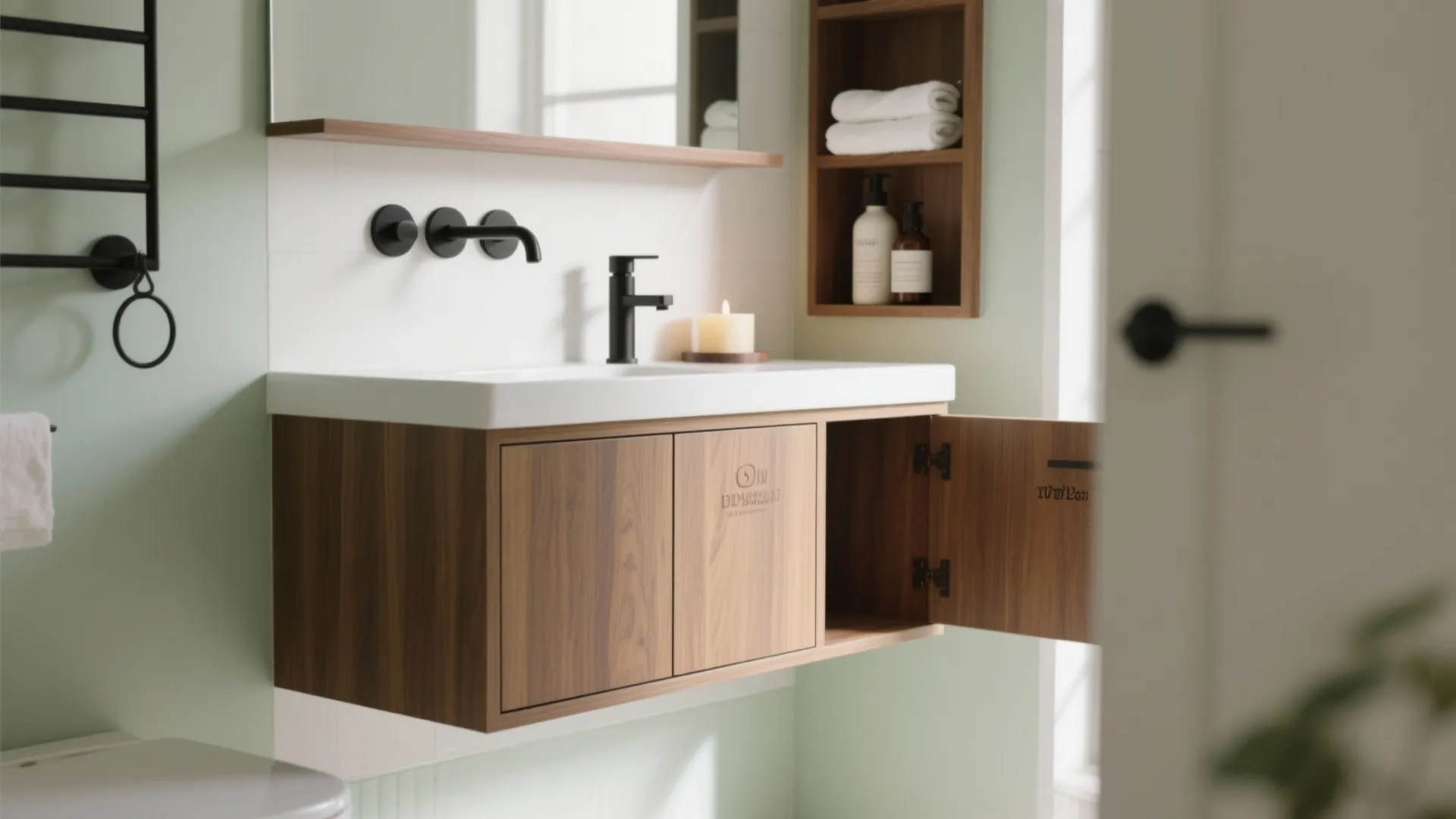 Modular Mix: Open Ledges + Closed Wall Cabinets in Moisture-Resistant Finishes