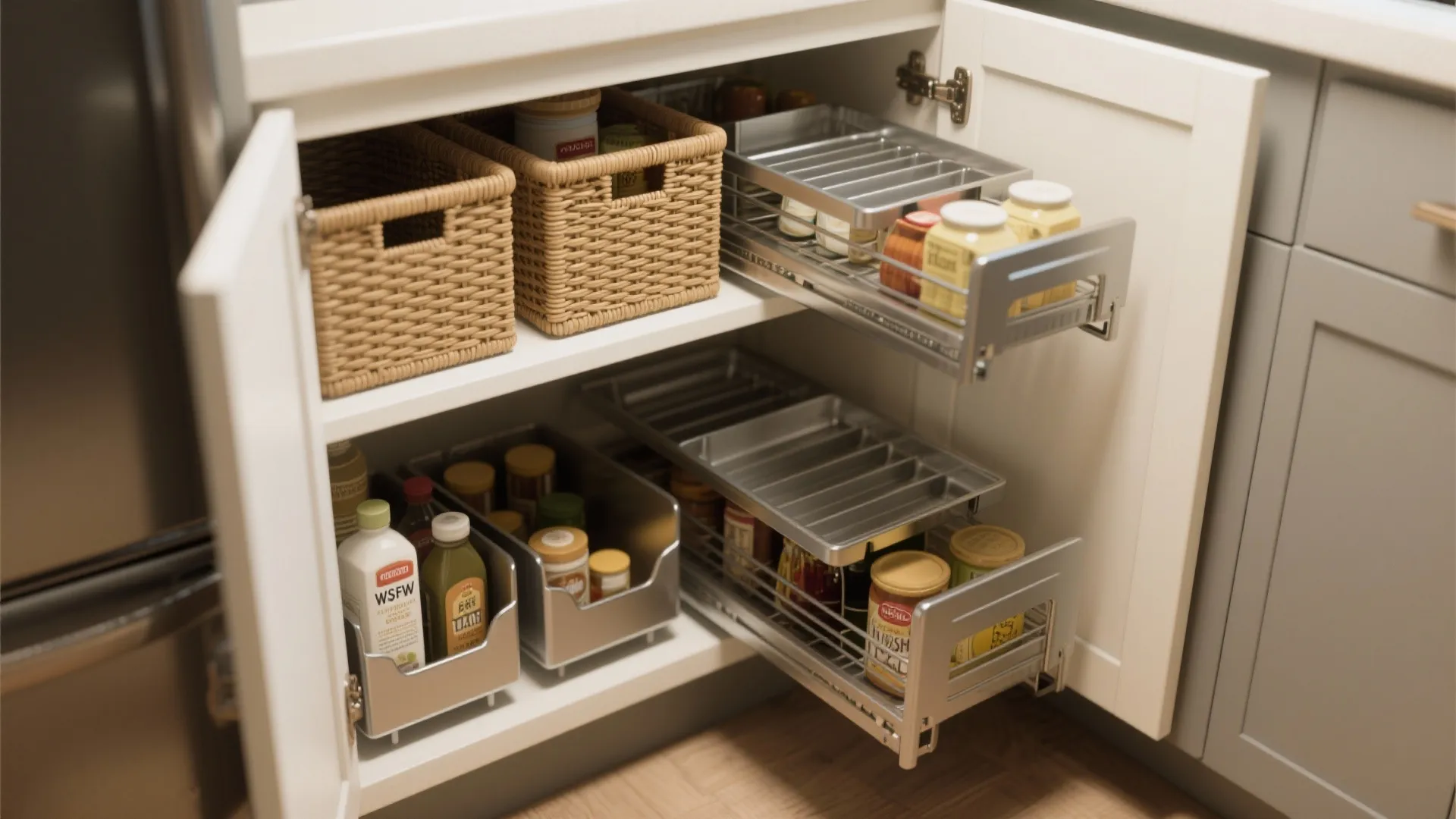 4. Go modular with under-shelf organizers and baskets