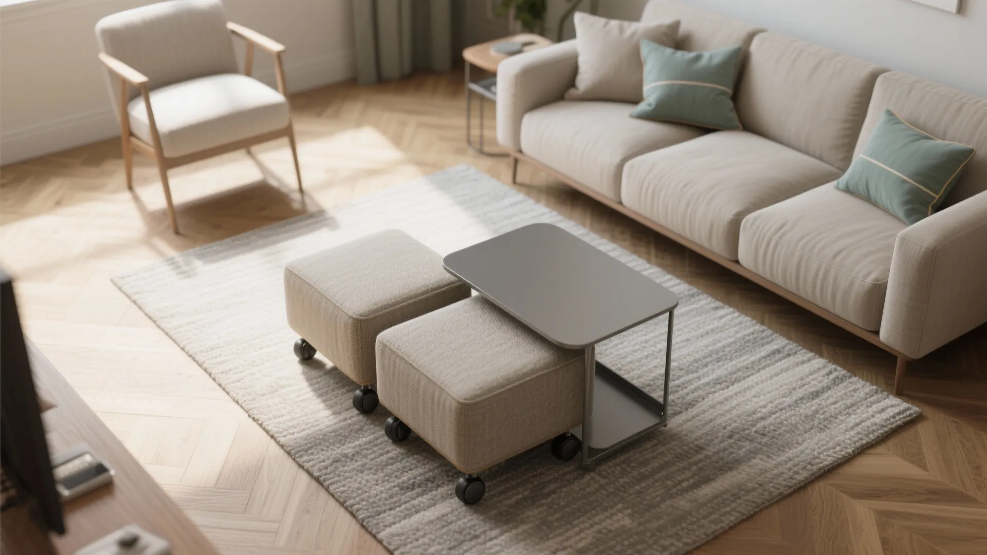 Modular Moves: Ottoman as Seat, Table, and Footrest