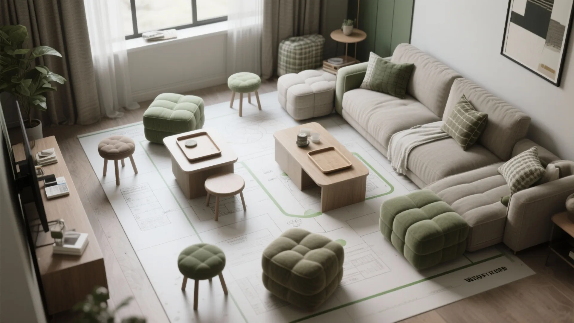 3. Multi-functional ottomans and modular stools