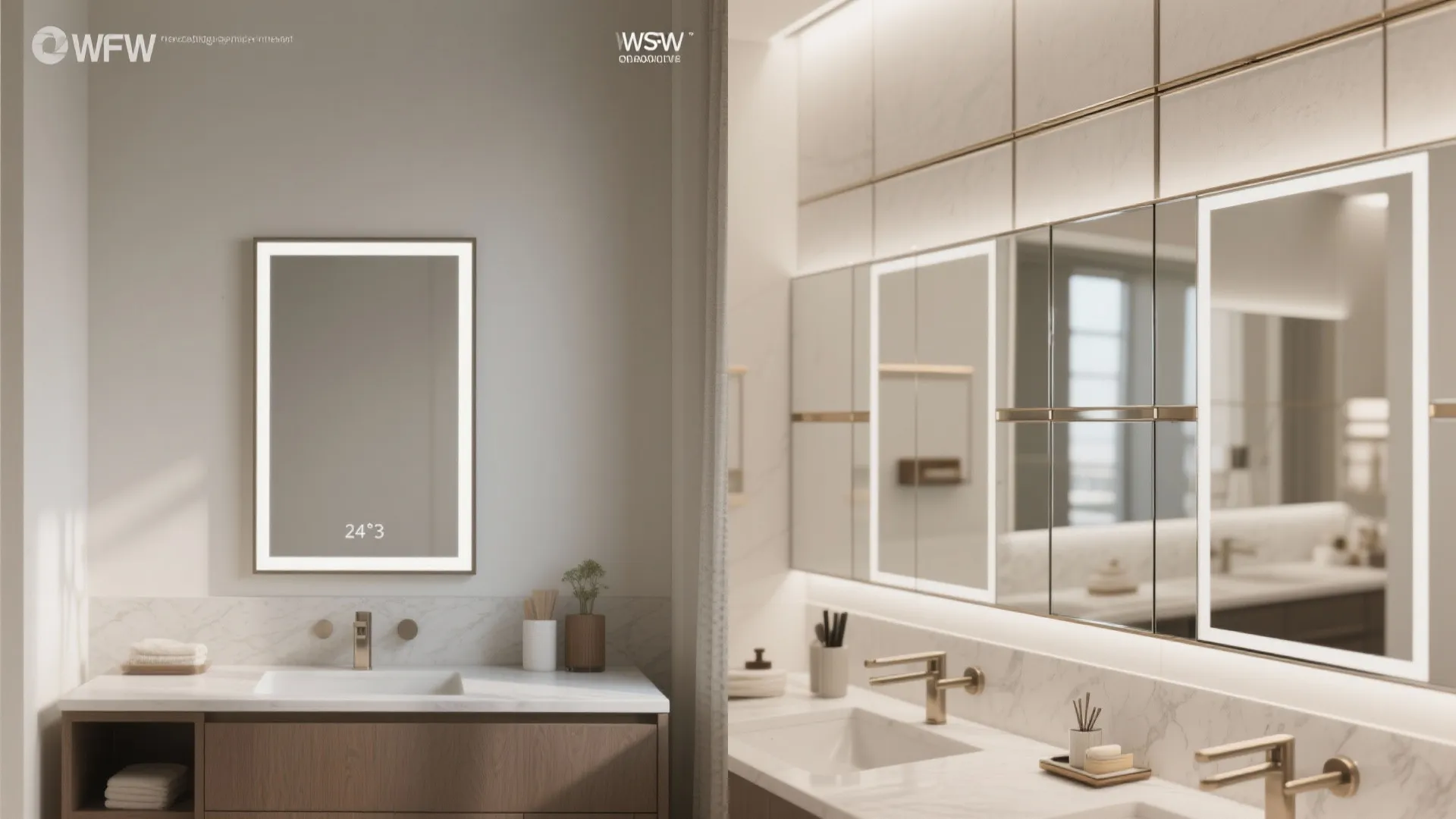 Comparison of single light up mirror and large wall with multiple connected glass mirror panels