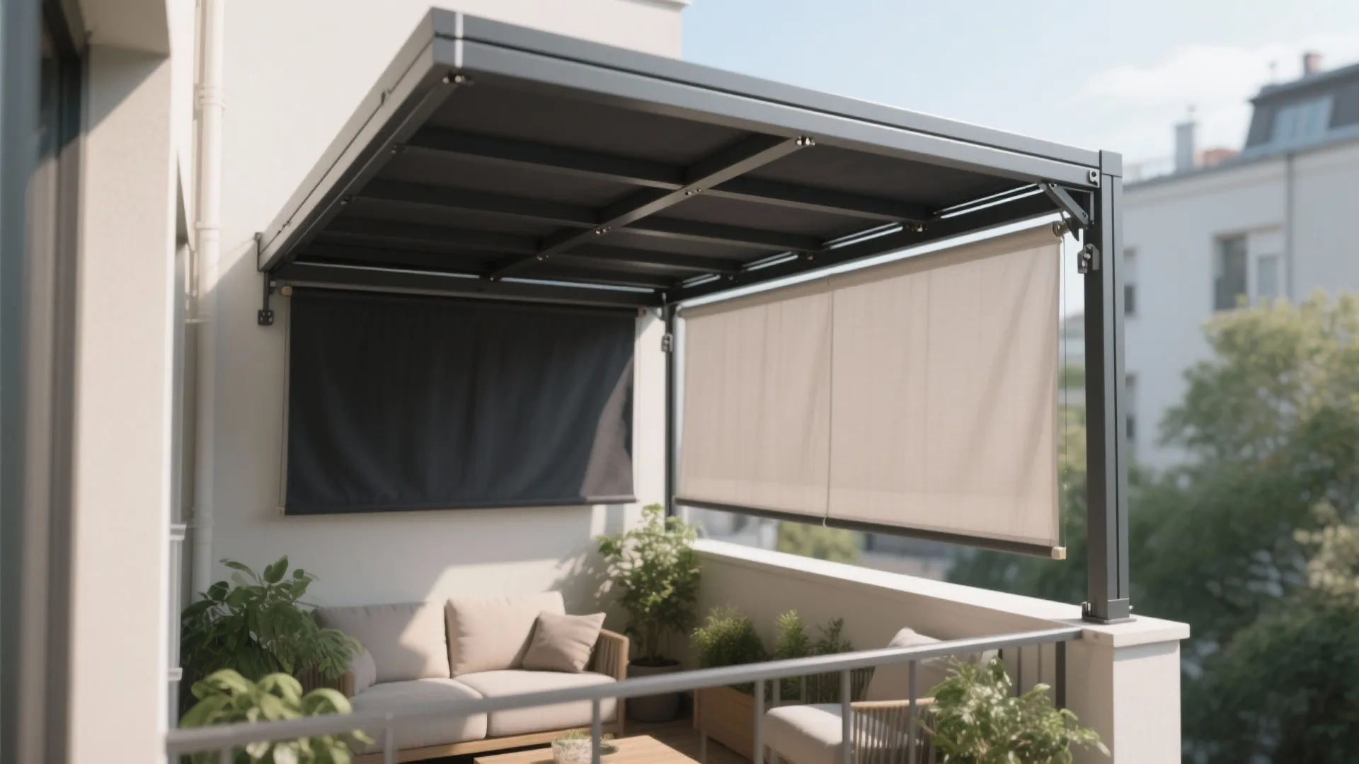 Adjustable pergola frame with shade cloth