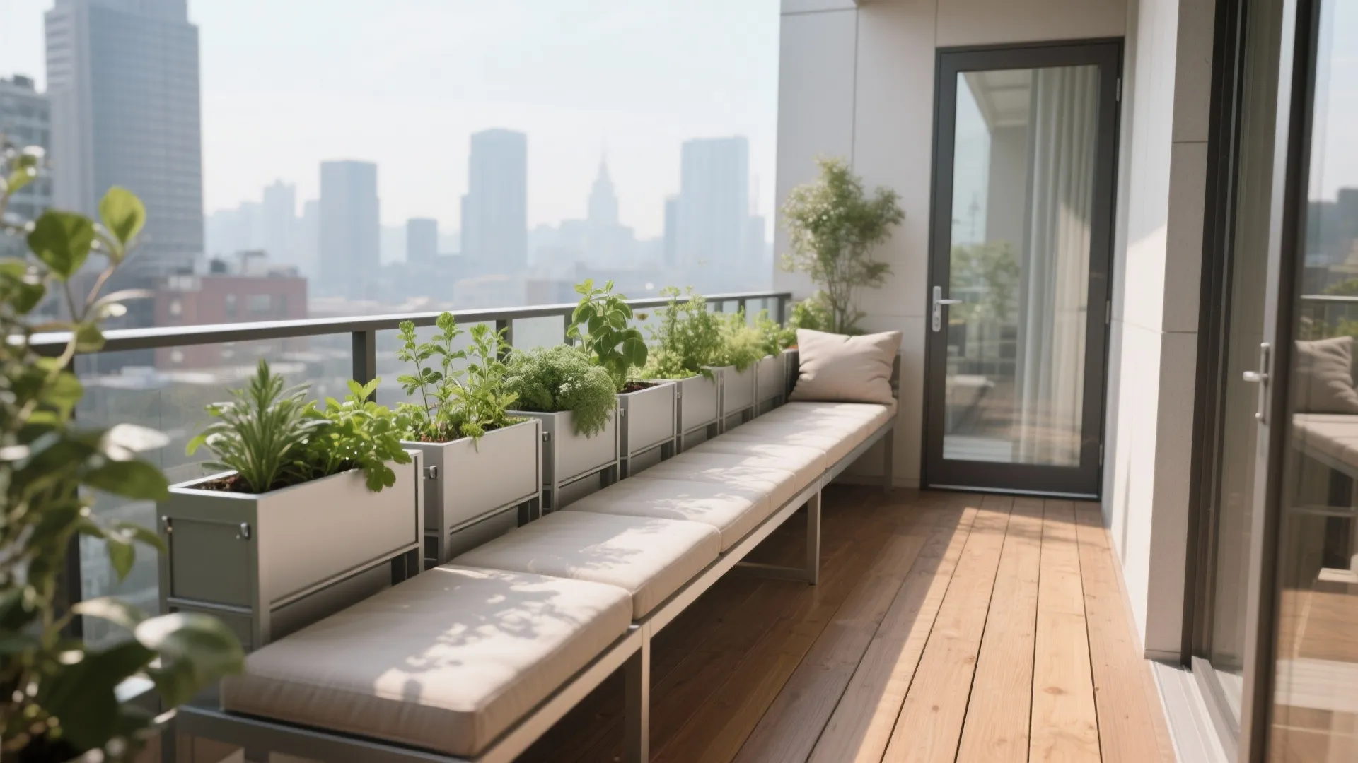 1) Slim modular seating with planter integration