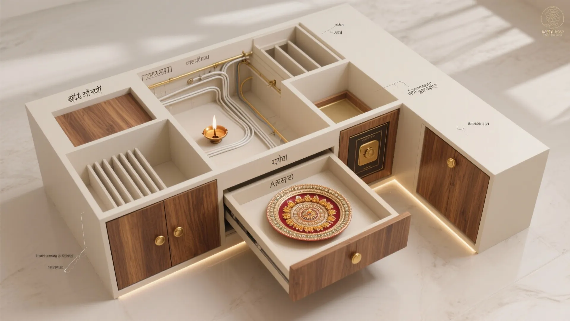 Modular base with concealed storage and cable management