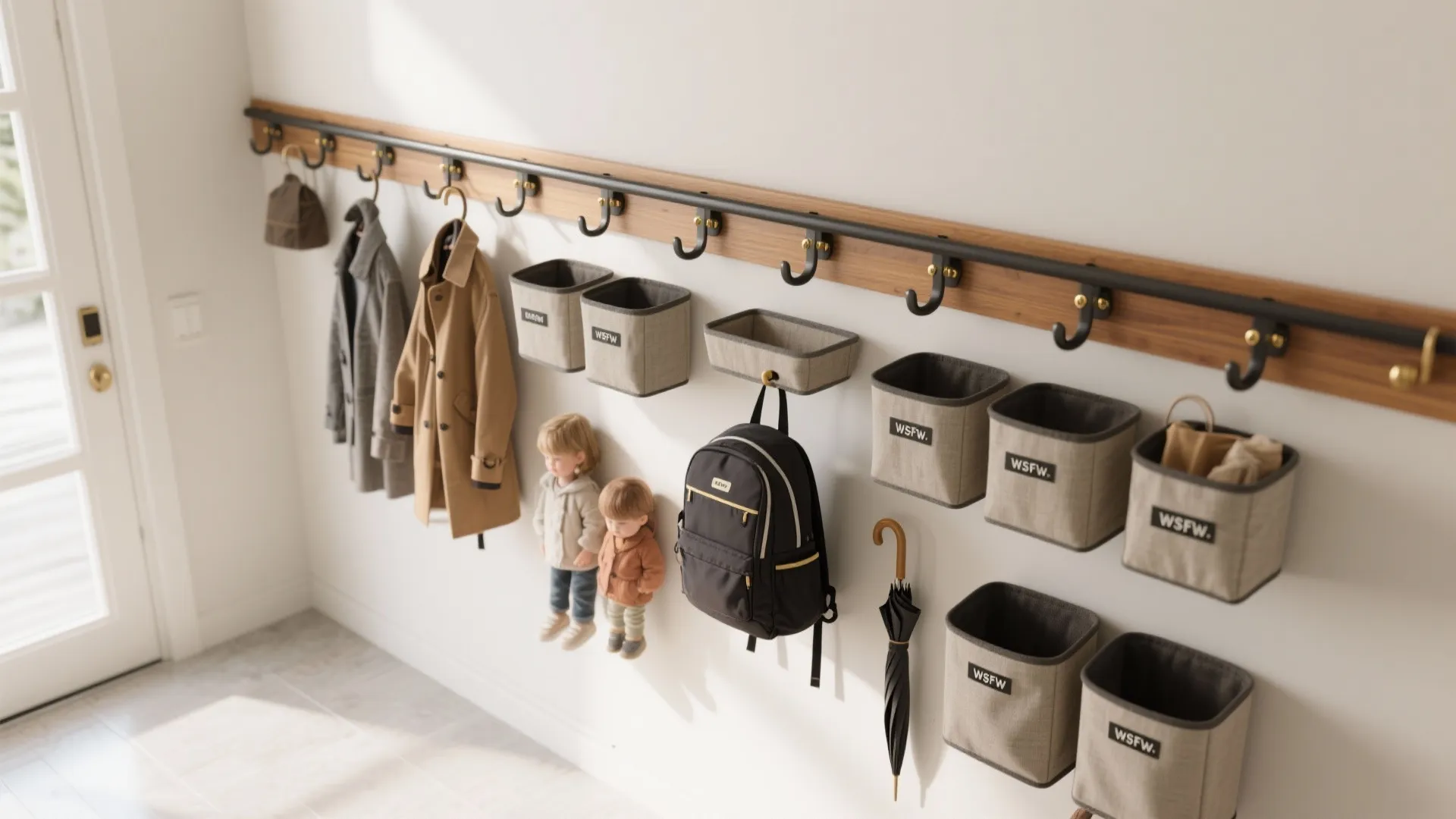 Wall rails and modular hooks that flex with seasons