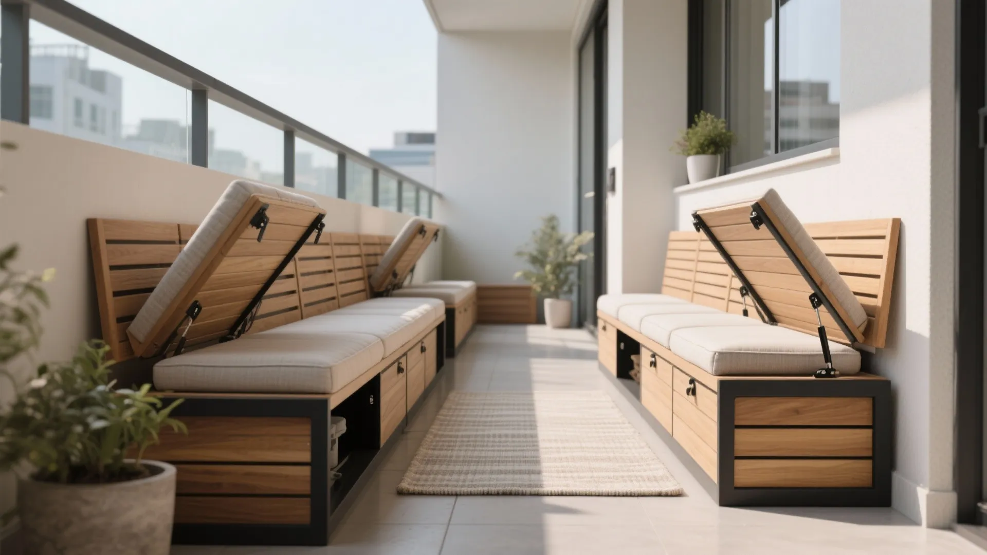 1) Minimal modular seating with hidden storage