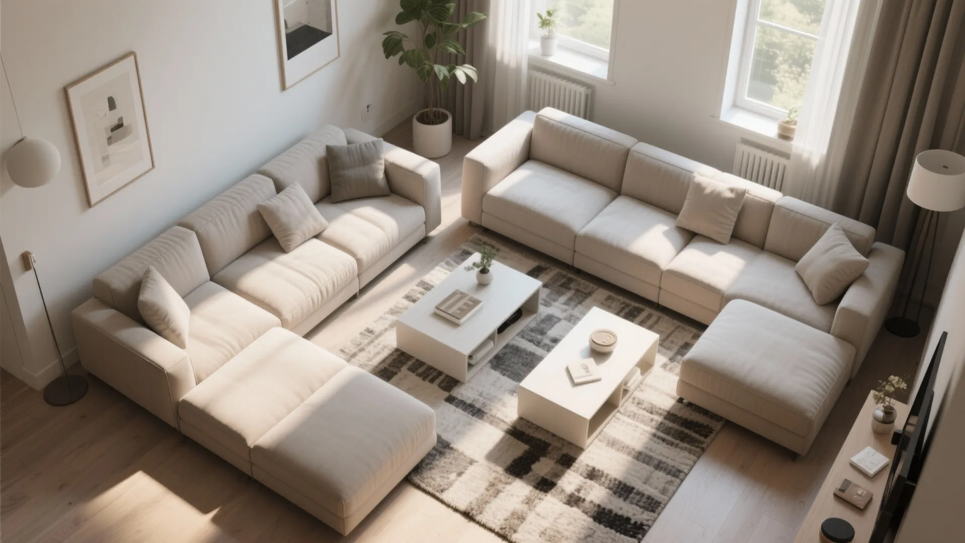 Top-down view of modular sectional sofa layouts