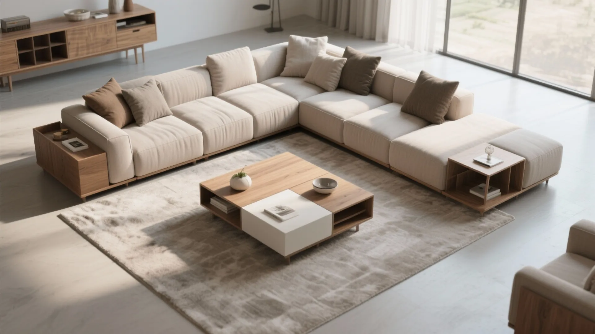 Top-down view of modular sectional allowing arrangement flexibility