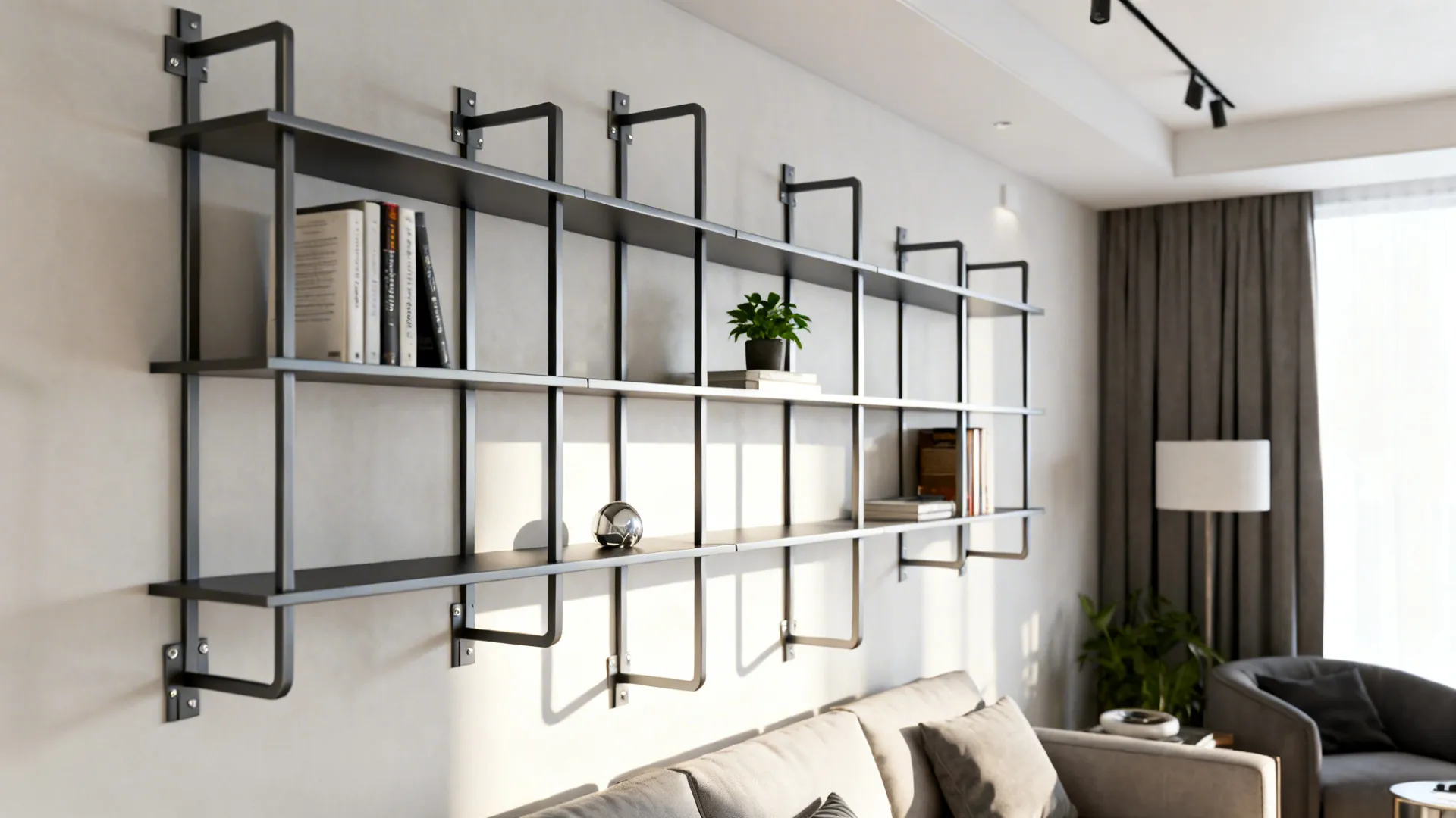 3. Modular metal shelves as art
