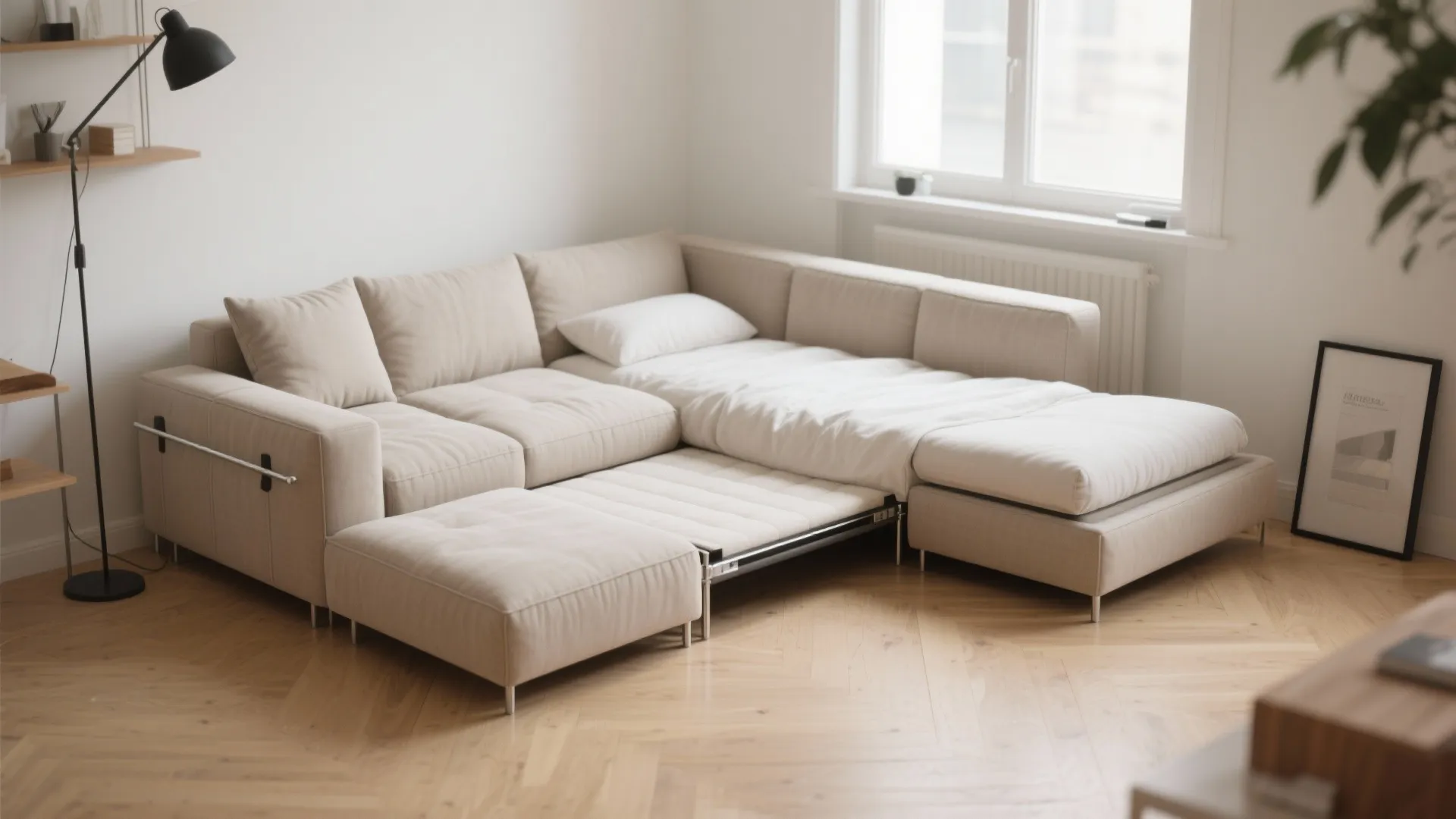 1. Go modular: pick a compact sleeper sectional with removable pieces