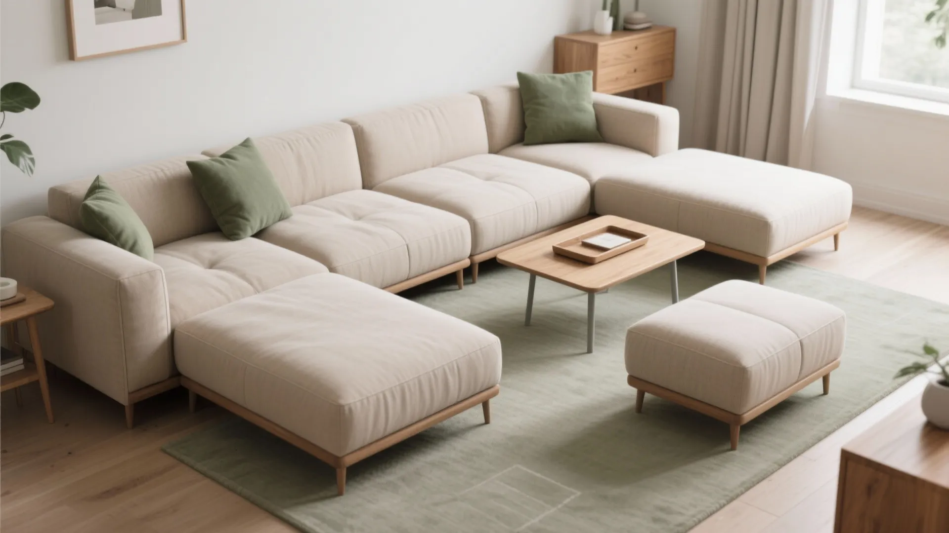 Flexible modular sofas with add‑on ottomans
