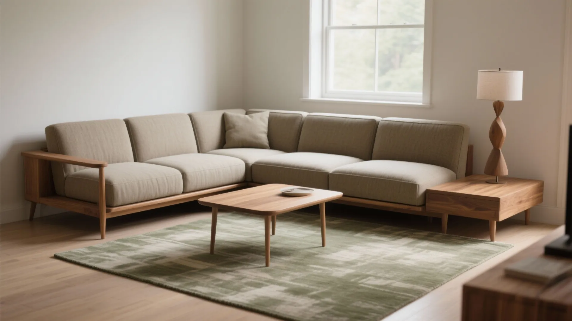 Low-profile modular sofa + a defined rug zone