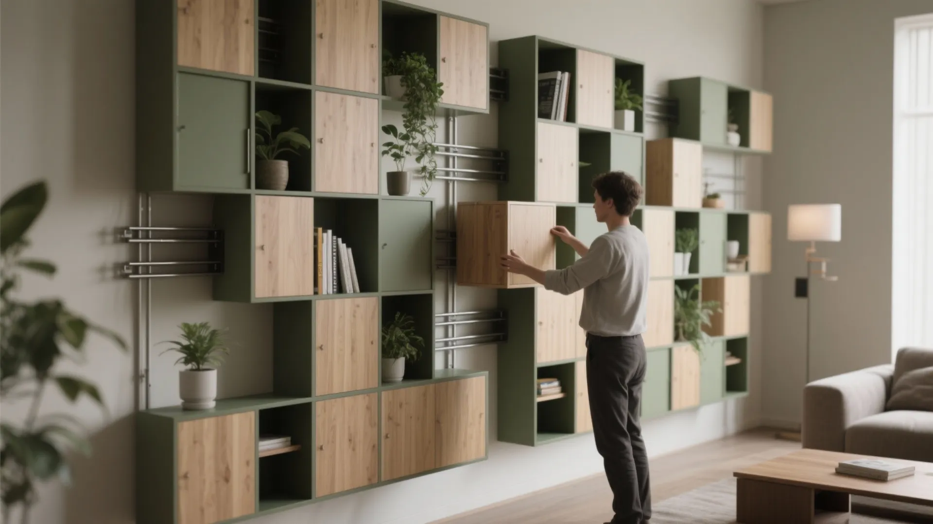 3. Modular Storage: Stackable cubes and sliding systems