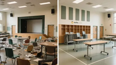 Multi-Purpose School Hall Design with Flexible Furniture