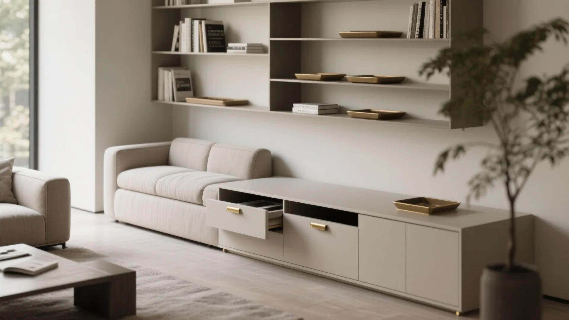 4. Add modular storage near the sectional