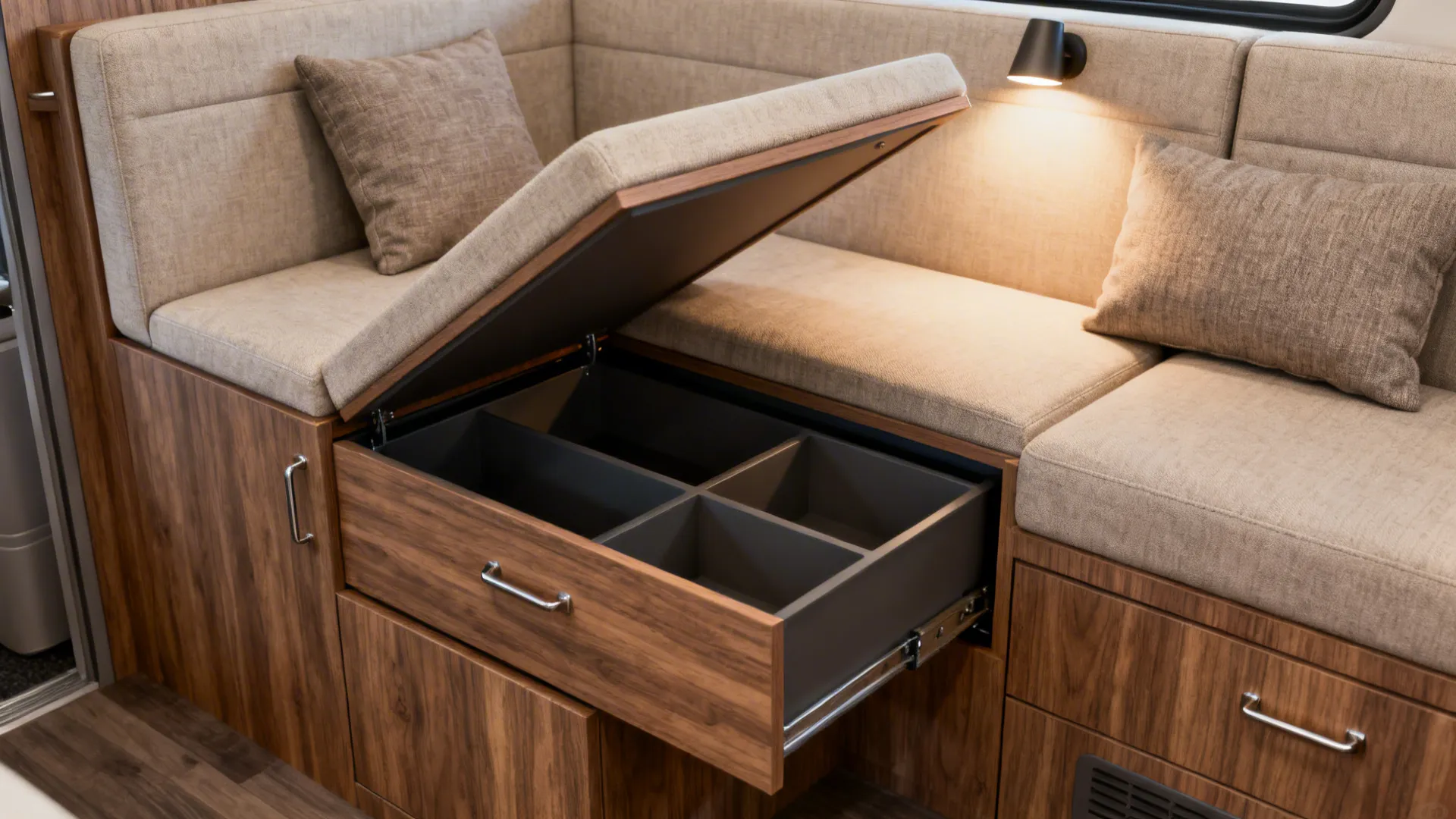 1. Built-in modular seating with hidden storage