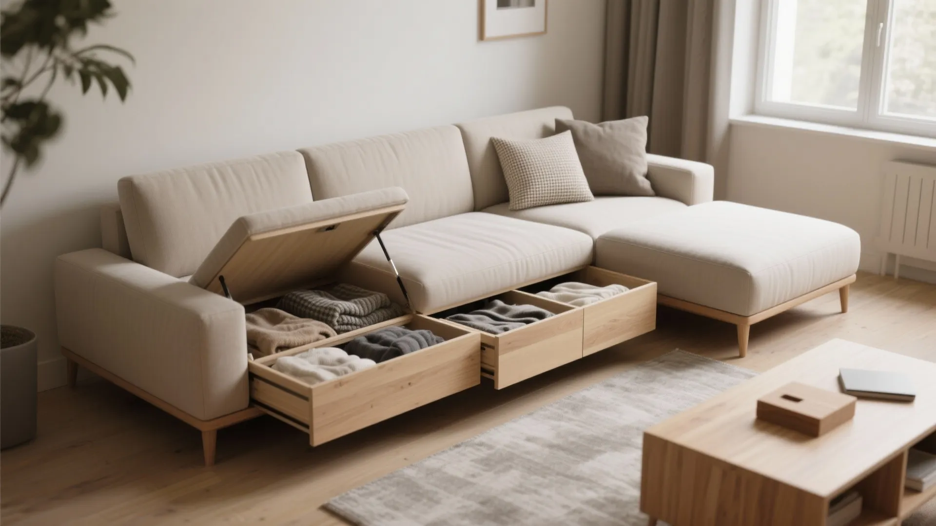 1. Modular seating with hidden storage