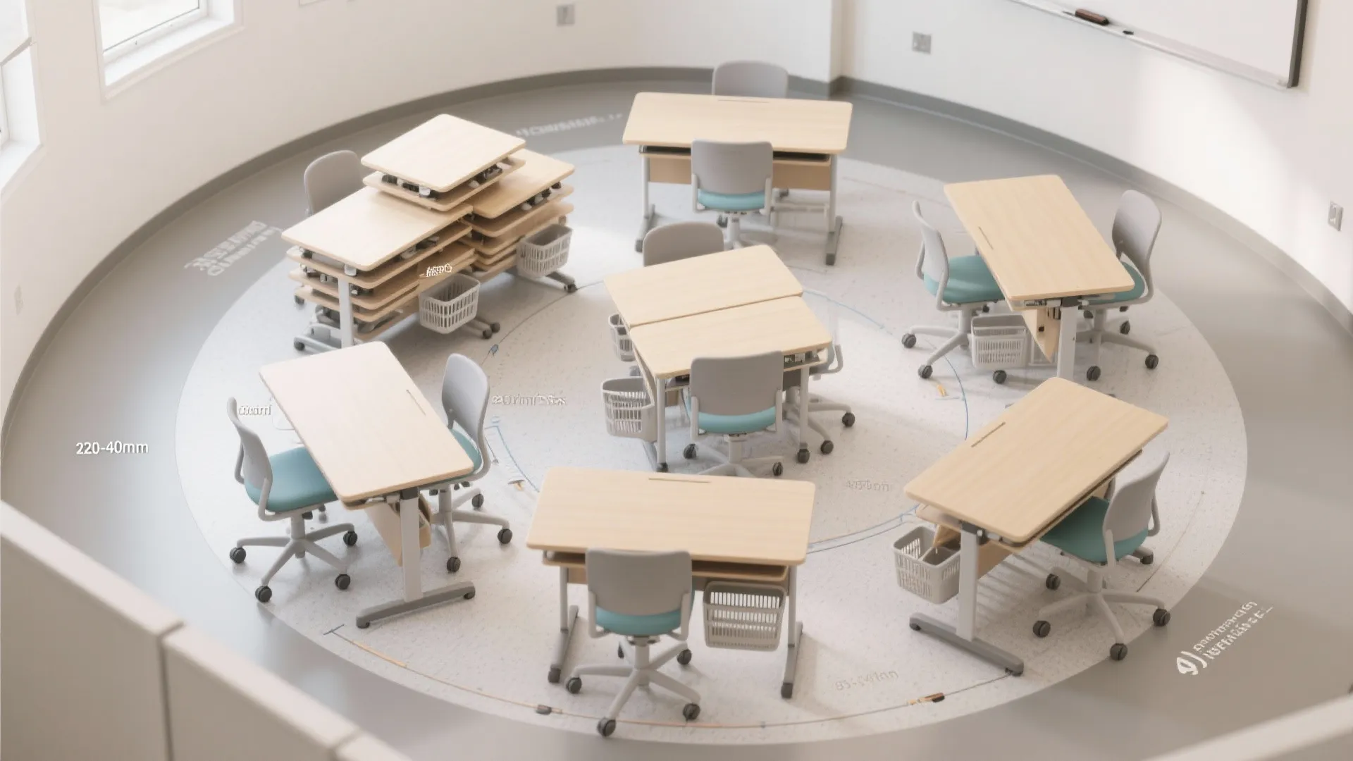 3) Compact modular tables that nest and roll