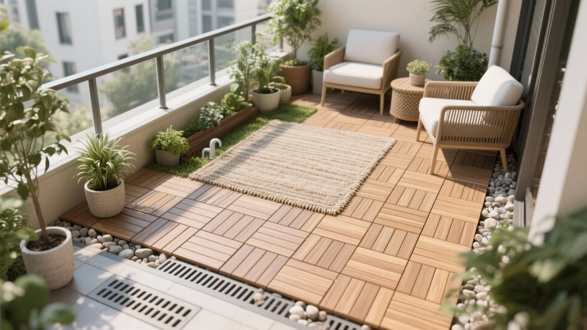 Modular Deck Tiles + Outdoor Rug Layer