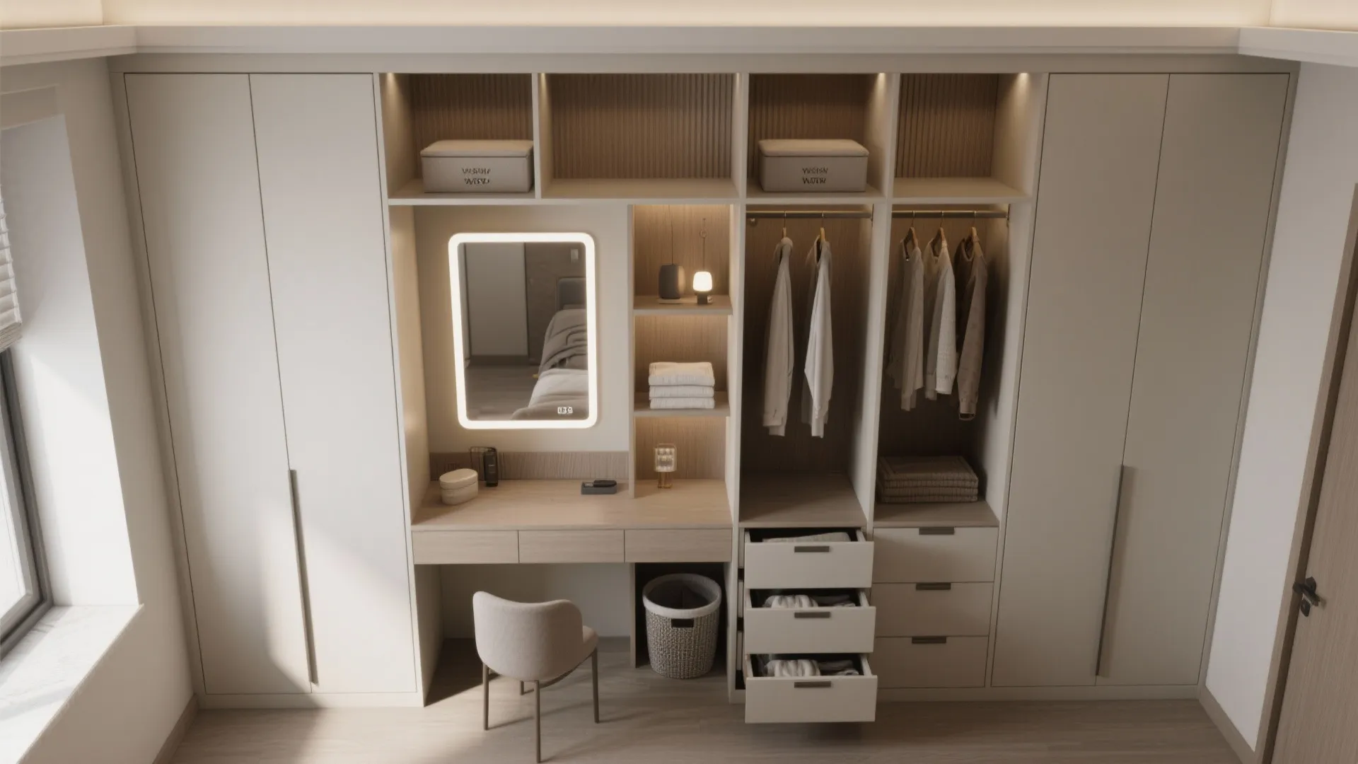 Double-Duty Wardrobes: Desks, Vanities, and Laundry Built In