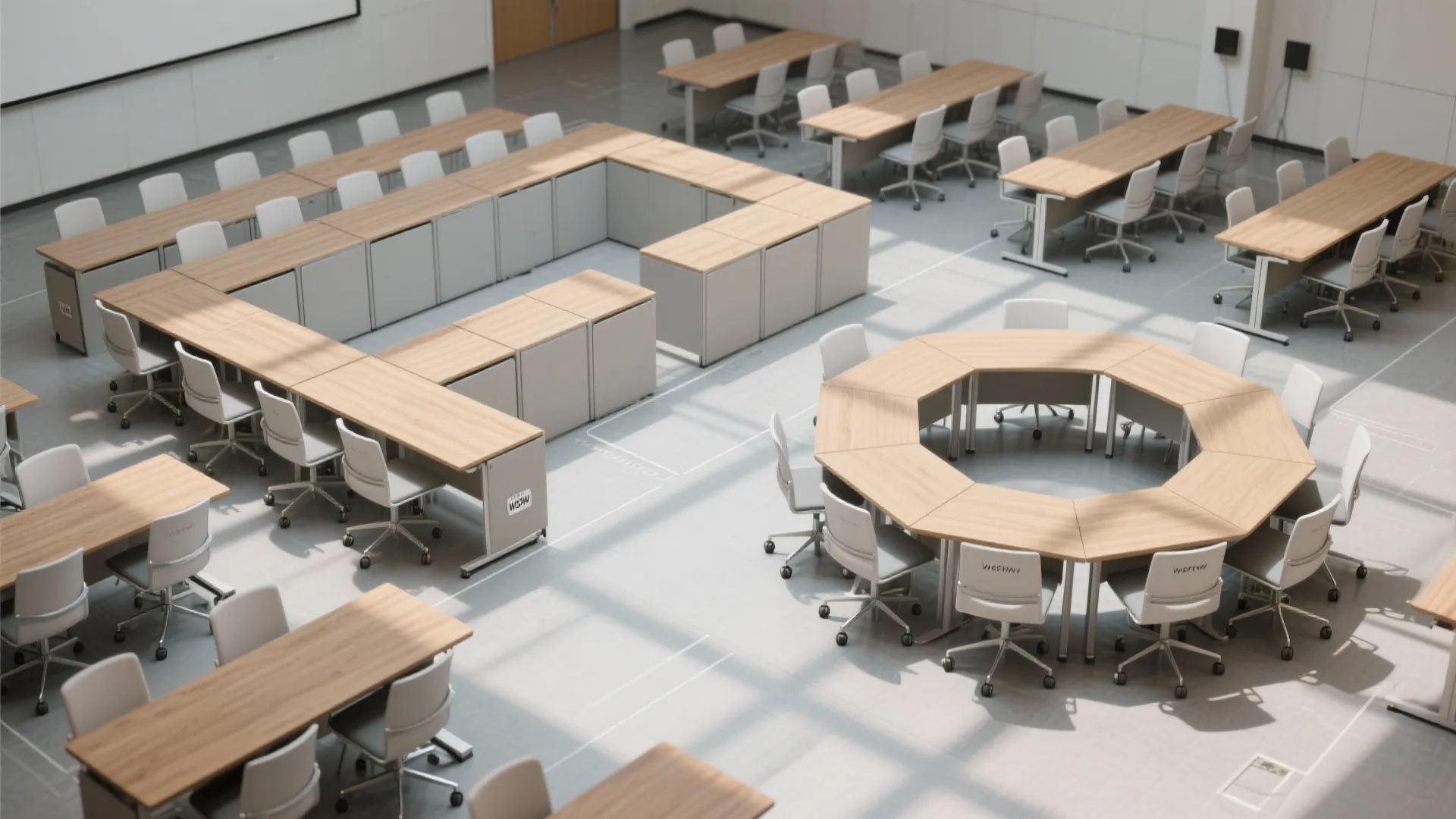 Modular geometry that flips from boardroom to workshop